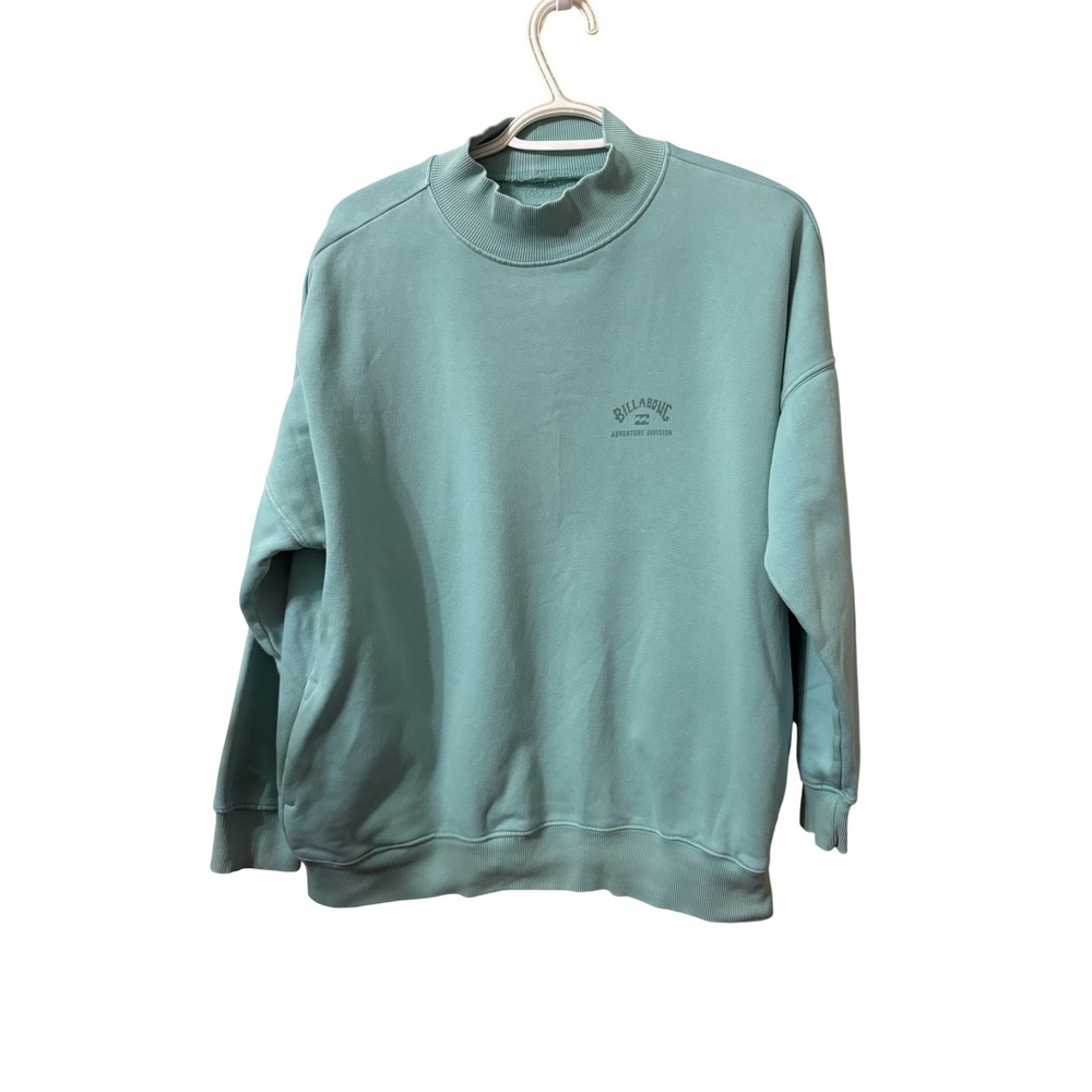 Billabong Sweatshirt Unisex M Green Mock Neck Relaxed Fleece Pockets Pullover